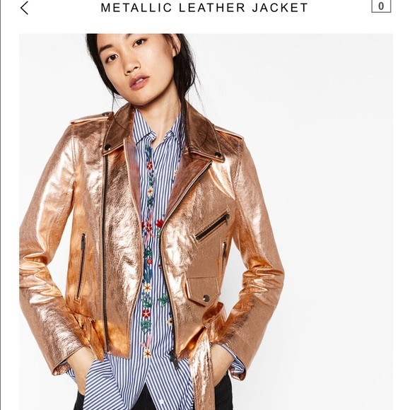 Zara Woman Metallic Rose Gold Leather Moto Jacket - Picture 5 of 16